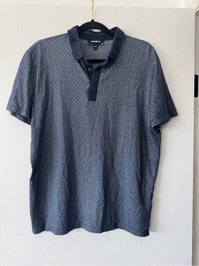 Express Men’s Gray Geometric Polo Shirt | Size Large